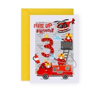Central 23 Tarjeta de cumpleaños para niños de 3 años, tarjeta de cumpleaños para niños de tres años, helicóptero de camión de bomberos, regalo de tercer cumpleaños para hijo, nieto, hermano, viene