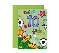 CENTRAL 23 Tarjeta de décimo cumpleaños para niños - Tarjeta de cumpleaños de fútbol de 10 años - Tarjeta de cumpleaños de 10 años - Tarjeta de feliz cumpleaños para niños