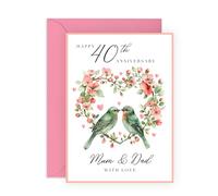 Central 23 Tarjeta de felicitación con texto en inglés "40th wedding anniVERSARY MUM DAD", perfecta para celebrar 40 años de amor y compromiso, ideal para marcar un aniversario de rubí con alegría