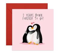 Central 23 Tarjeta de feliz segundo aniversario para novia y novio - 2 Years Down - Tarjeta aniversario de boda de 2 años para marido y esposa - Regalos de pingüino para pareja - Viene con pegatinas