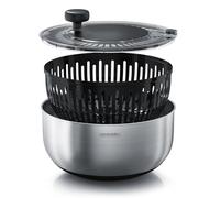 Centrífuga para ensaladas de 5 litros con recipiente de acero inoxidable y rallador de verduras integrado, manivela manual, botón de parada, base antideslizante, escurreplatos para ensaladas, 1 unidad