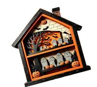 Centros de independientes de Halloween, letreros de de madera para Halloween, decoración de en forma de casa para repisa, estante, entrada y exhibición de fiesta, letreros fantasmales,