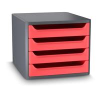 CEP - Bloque de clasificación, organizador de plástico reciclado, 4 cajones, almacenamiento de documentos de oficina, First GreenSpirit color rojo