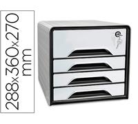 Cep Fichero de sobremesa Smoove Secure con 4 cajones y cerradura, blanco/negro