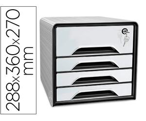 Cep Fichero de sobremesa Smoove Secure con 4 cajones y cerradura, blanco/negro