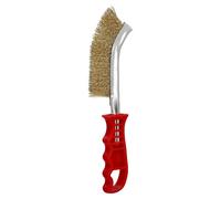 Cepillo acero latonado mango rojo 25 cm. cepillo eliminación oxido, pintura, pulido de metales.