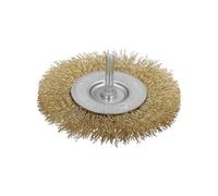 Cepillo acero latonado para taladro. disco ø 100 mm. espiga 1/4 cepillo taladro alambre latón, cepillo limpieza, cepillo pulir.