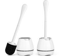 Cepillo de Inodoro, 2 Unidades, Cepillo para Inodoro con Soporte ventilado y Mango Largo ergonómico, cerdas duraderas, Juego de depurador de Inodoro para Limpieza de baño (Blanco)