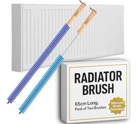 Cepillo de radiador con mango de madera, paquete de 2 cepillos limpiadores de radiador con gancho para colgar, multiusos, flexible, delgado, 65 cm de largo, limpieza eficiente y fácil del hogar y la
