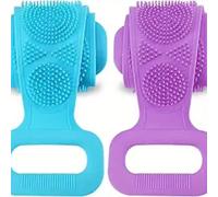 Cepillo de silicona para el cuerpo, esponja exfoliante corporal, cepillo para baño, ducha, cepillo para espalda, herramienta de limpieza, eliminación de manchas, cinturón de baño PURPLE2pcs