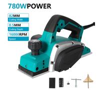 Cepillo Eléctrico Manual de 780W y 82mm, 16000 RPM, de Alta Velocidad, con Medidor de Profundidad Ajustable y Guía de Ranura en V para Trabajos en Madera, Bricolaje, Renovación de Muebles, Alisado de