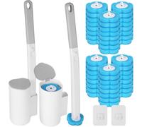 Cepillo para inodoro desechable, juego de 2 unidades con mango alargado y juego de soportes, cepillos para inodoro, cepillo para inodoro desechable con 48 recambios de limpieza