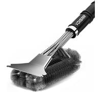 Cepillo para parrilla, accesorios para parrilla, cepillo para rejilla con raspador, cepillo de limpieza para parrilla, acero inoxidable, con cerdas de acero inoxidable de tres filas, mango largo. Idea