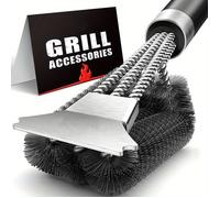 Cepillo para Parrilla BBQ con Cabeza Triple de Alambre de Acero de , Raspador de Acero Inoxidable y Mango de Plástico, Cepillo de Limpieza para Parrillas Exteriores para la Mayoría de Rejillas