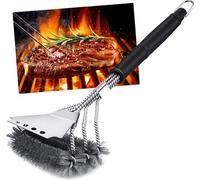 Cepillo para parrilla de acero inoxidable Unyqoos®: incluye 3 cabezales intercambiables, un raspador, un mango de polipropileno resistente al calor y una longitud total de 46 cm (longitud del mango: 3