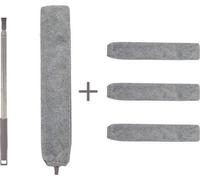 Cepillo para ranuras Unyqoos®: plumero flexible con varilla telescópica de acero inoxidable, cabezales de microfibra lavables y 3 fundas para sofás y muebles