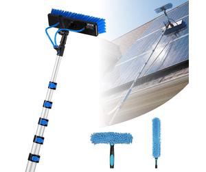 Cepillo telescópico para paneles solares de la marca VEVOR, limpiador fotovoltaico que incluye un telescopio de aluminio de 2 a 10 metros, conexión de agua de 20 metros, cepillo giratorio de 180 grado