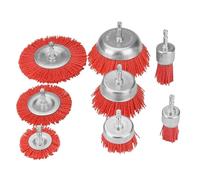 Cepillos de alambre para taladro, El múltiplo rojo del cepillo abrasivo de nylon la taza clasifica caña 1/4 for el taladro(8Pc mix)