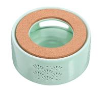 Cerámica Calentador de Teteras Verde Decorativo y Madera | Diseño Tradicional Japonés, Base Antideslizante y Resistente al Calor, para Encimera de Cocina y Oficina