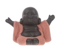 Cerámica Estatua de Buda Riendo Maitreya Buda Ornamento Té Escultura Pequeño Decoración Juego de Té Accesorios (Estilo Sonrisa Feliz Naranja)