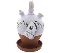 CERÁMICA RAMBLEÑA | Botijo de Barro Rojo | Botijo Decorado asa Redonda Base Vuelta Cenefa Verde-Amarillo - Modelo D07 de La Rambla (Córdoba) | 100% Hecho a Mano | 3.5 litros | Eco | Plato Incluido