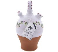 CERÁMICA RAMBLEÑA | Botijo de Barro Rojo | Botijo Decorado asa Redonda Base Vuelta Cenefa Verde-Rosa - Modelo D08 de La Rambla (Córdoba) | 100% Hecho a Mano | 3.5 litros | Eco
