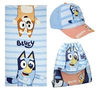 CERDÁ LIFE'S LITTLE MOMENTS Set Infantil Bluey con Toalla, Gorra y Saquito - Toalla Bluey Diseño Oficial, Ideal Playa y Piscina - Gorra Bluey Niños Máxima Cómodidad