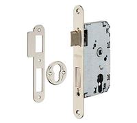 Cerradura de cilindro empotrada para puerta de entrada, eje de 50 mm, extremos redondos, media vuelta reversible, pestillo de aleación cincada - THIRARD