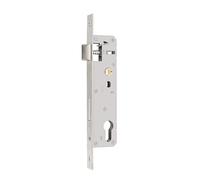 Cerradura de embutir para marco de tubos, acero inoxidable, 85 x 35 mm, distancia de 85 mm, mandril de 35 mm, inserto de cerradura para izquierda/derecha, resistente cerradura para puertas de metal