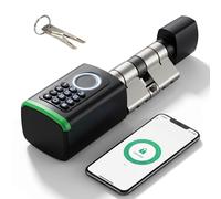 Cerradura de puerta con huella dactilar y control mediante aplicación, cilindro de cerradura digital de 60-80 mm, con código PIN, Bluetooth y llave de emergencia
