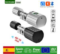 Cerradura de puerta Digital con cilindro de huella dactilar RAYKUBE L12 Tuya BLE con longitud de cilindro ajustable de 60/70mm contraseña/llave/aplicación Tuya Unlok 60 mm - Negro