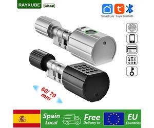 Cerradura de puerta Digital con cilindro de huella dactilar RAYKUBE L12 Tuya BLE con longitud de cilindro ajustable de 60/70mm contraseña/llave/aplicación Tuya Unlok 60 mm - Negro