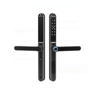 Cerradura electrónica inteligente TTlock for puerta exterior, resistente al agua, con huella dactilar, código de tarjeta APP, for puerta corrediza de vidrio y aluminio.(2885 Black,Right handle)