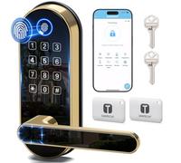 Cerradura inteligente Bluetooth de huellas dactilares con asa y teclado, se adapta a la mayoría de puertas de EE. UU., instalación de bricolaje, entrada sin llave: código, FOB, bloqueo automático