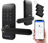 Cerradura inteligente ELH-01H4 con manija, teclado numérico, lector de proximidad de 13,56 MHz, lector biométrico, aplicación TTLock/TTHotel, grado de protección IP65, distancia de bloqueo universal