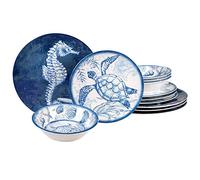 Certified International Oceanic - Juego de vajilla de melamina de 12 piezas, servicio para 4, multicolor