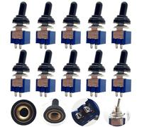 CESFONJER 10 Piezas Mini Interruptor de Palanca, AC 125V/6A, 250V / 3A NO/Off 2 Pines 2 Posiciones SPDT Interruptor Rocker Switch de (Azul)+ 10 Piezas tapa impermeable