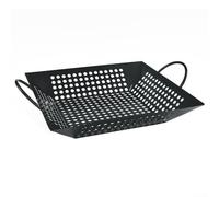Cesta antiadherente para barbacoa al aire libre, bandeja grande de acero para verduras y carne, accesorio cuadrado para herramientas de barbacoa, negro, 37,5 x 30,5 cm