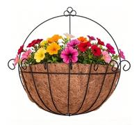 Cesta colgante de pared de metal con inserto de fibra de coco para plantas, marco de hierro robusto para interior y exterior, maceta decorativa con suspensión, 2 piezas (12 pulgadas)