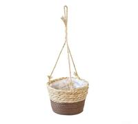 Cesta colgante decorativa para interiores y jardín al aire libre combinada en un diseño tejido con cuerda de cáñamo natural y construcción de fibra de paja (marrón)