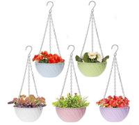 Cesta colgante habilitada para drenaje con cadenas de triple suspensión para una visualización segura de plantas y flores en maceta (5 piezas)