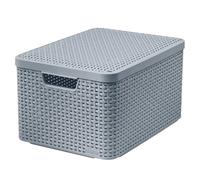 Curver Caja de almacenamiento de ratán con tapa, cesta de almacenamiento, plástico, hecha de material reciclado en al menos un 70% (gris claro, L: 44,5 x 33 x 24,8 cm)