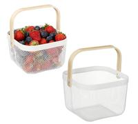 Cesta de Alambre con Asa,cestas de Cultivo de Jardín, Cesta de Almacenamiento Cuadrada, Cesta de Transporte en Estilo Loft,para Baño Cocina Picnic, 18 X 24,5 X 24,5 cm,2 Piezas(blanco)