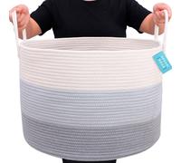 Cesta de almacenamiento de algodón extra grande XXL, 50x33 cm - Tejida a mano - Organizador para ropa decorativa - Cesta para juguetes de habitación infantil - Caja organizadora para cojines y mantas 
