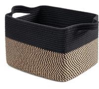 Cesta de almacenamiento Ibzenoa®, hecha a mano con algodón y yute, con asas para transportarla, color , 33 x 25 x 23 cm – Cesta organizadora para ropa, juguetes y artículos del hogar