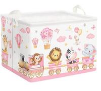 Cesta de almacenamiento Ibzoa® para niños, con motivos de tren, rectangular, 36 litros, cesta de juguete rosa con asa, resistente, ideal para juguetes, ropa y libros
