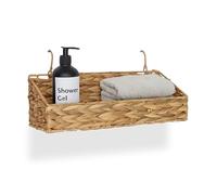 Cesta de Almacenamiento Relaxdays de Jacinto de Agua, 2 Ganchos, 14 x 42 x 16 cm, Cesta Colgante, baño, Natural