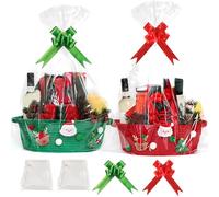 Cesta de cesta, paquete de 2 cestas de regalo para Navidad, kit de cesta de regalo con 2 bolsas y cintas de lazo, cestas de almacenamiento de cuerda de 30 cm con asa, cestas de almacenamiento tejidas