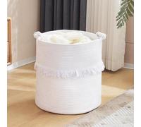 Cesta de cuerda de algodón – Cesta organizadora para habitación infantil – Cesta de ropa tejida con asas – Cesta para guardar juguetes – 40 x 43 cm – blanca