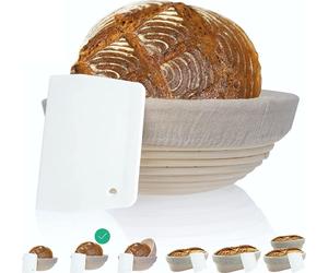 Cesta de fermentación rectangular con raspador de masa de regalo, 25 cm. Cesta para masa de pan hecha de mimbre con forro de lino. Cestas para masa de pan